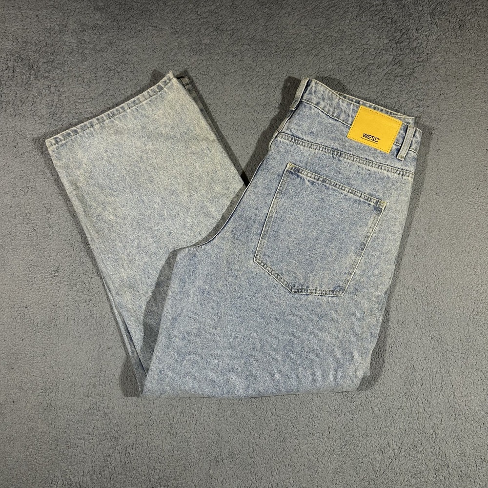 Wesc Jay Wide Leg Jeans Mens 36x32 Light Wash Blue Cotton Baggy Skate New #3601
